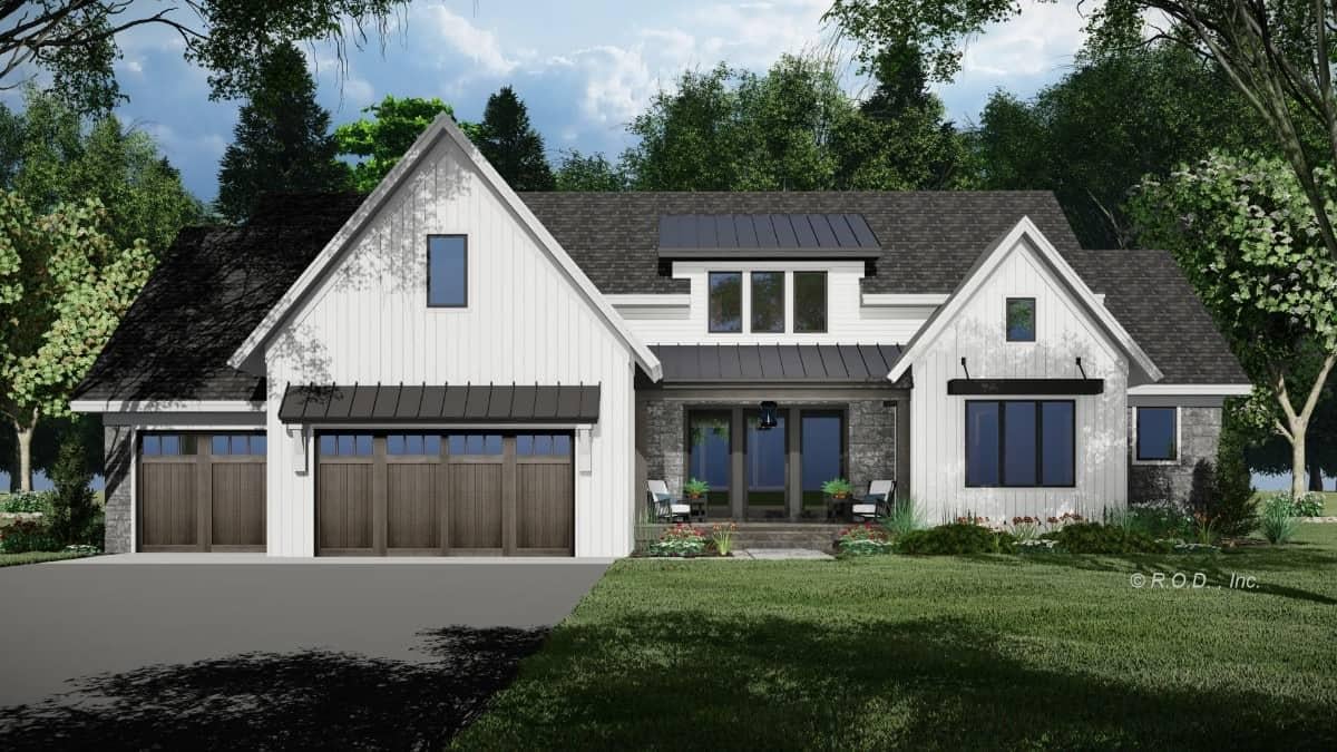 Lovely Farmhouse Exterior with Striking Gabled Rooflines