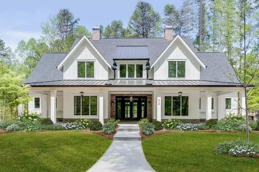 Classic Gable Rooflines Define This Modern Farmhouse Exterior