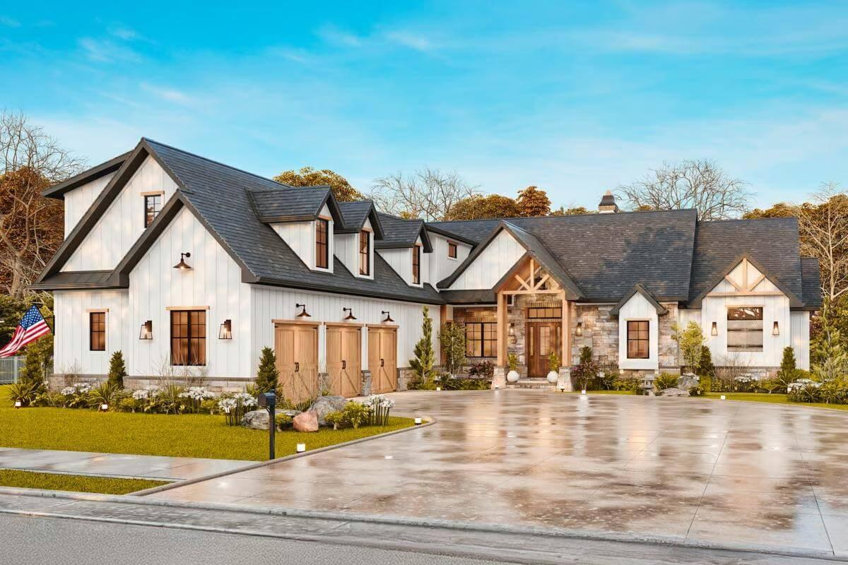 Classic Farmhouse Exterior with Striking Dormer Windows