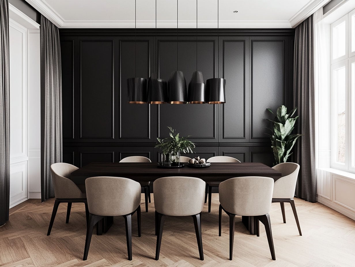 Bold, Elegant, and Timeless: 15 Stunning Black Wall Dining Room ...