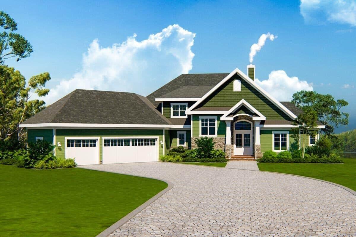 Vibrant Green Facade with Charming Gabled Roofline