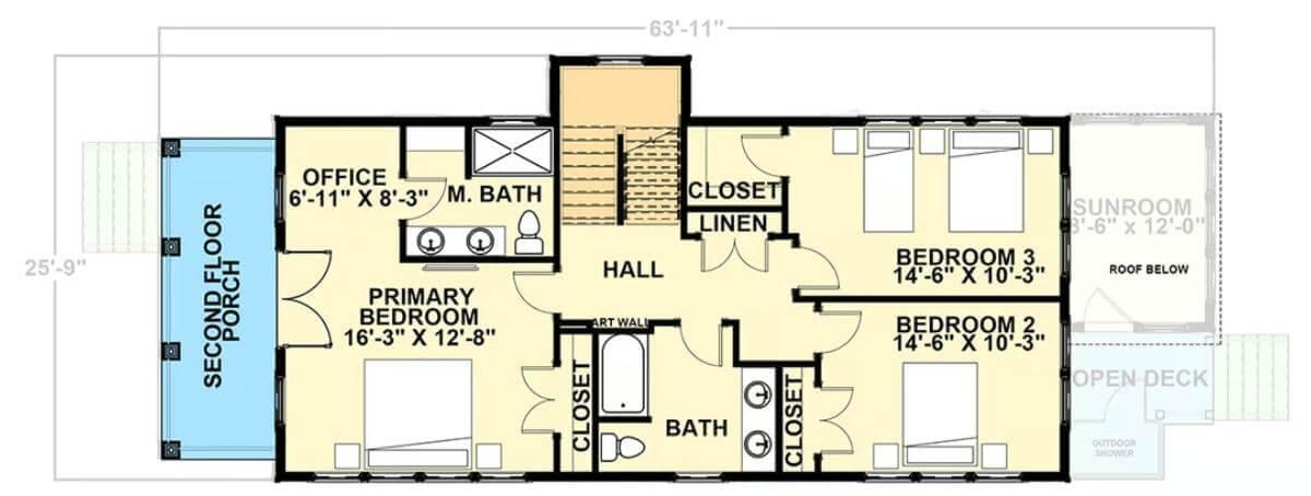 Explore This Thoughtfully Laid-Out Second Floor Plan with a Sunroom