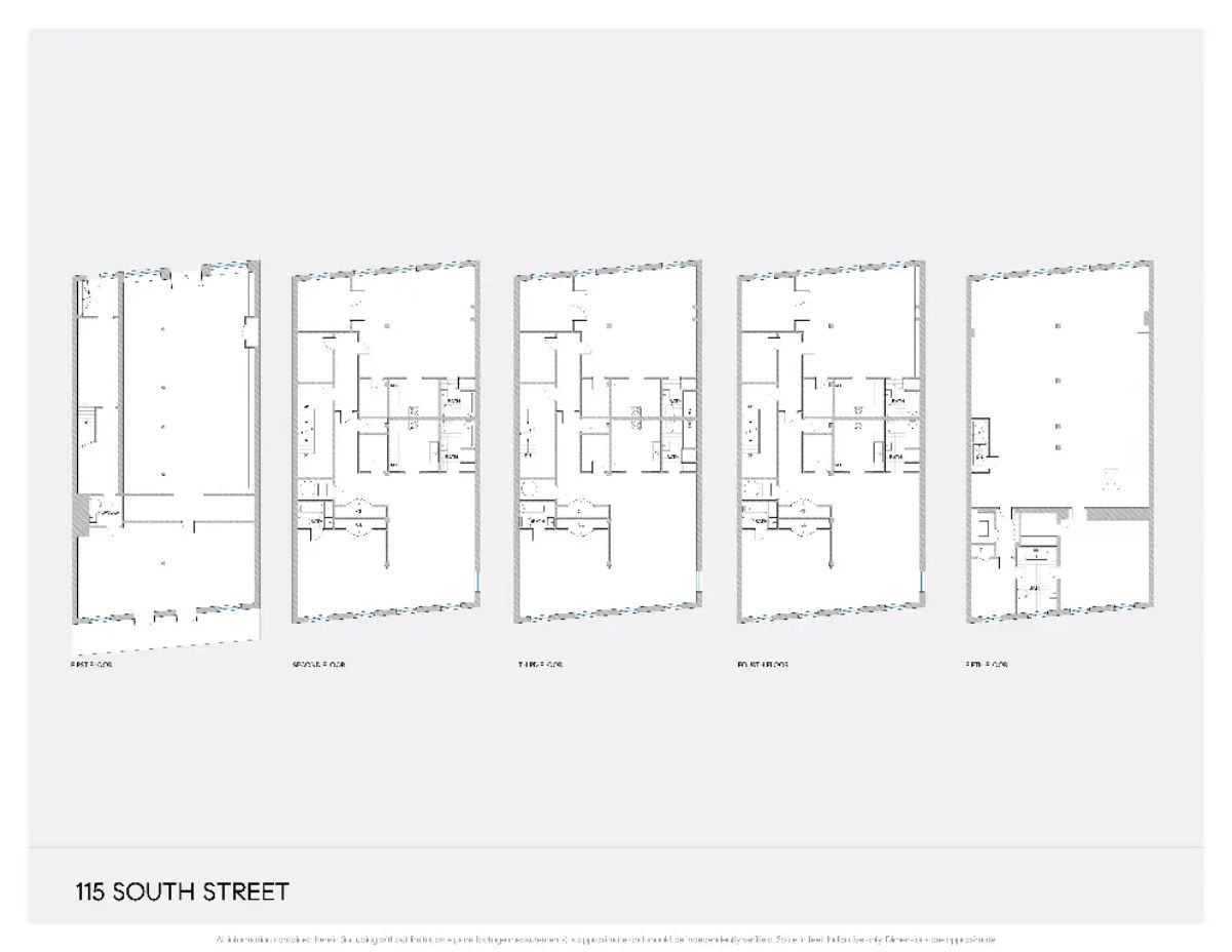 Architectural floor plan showing five levels of a property.