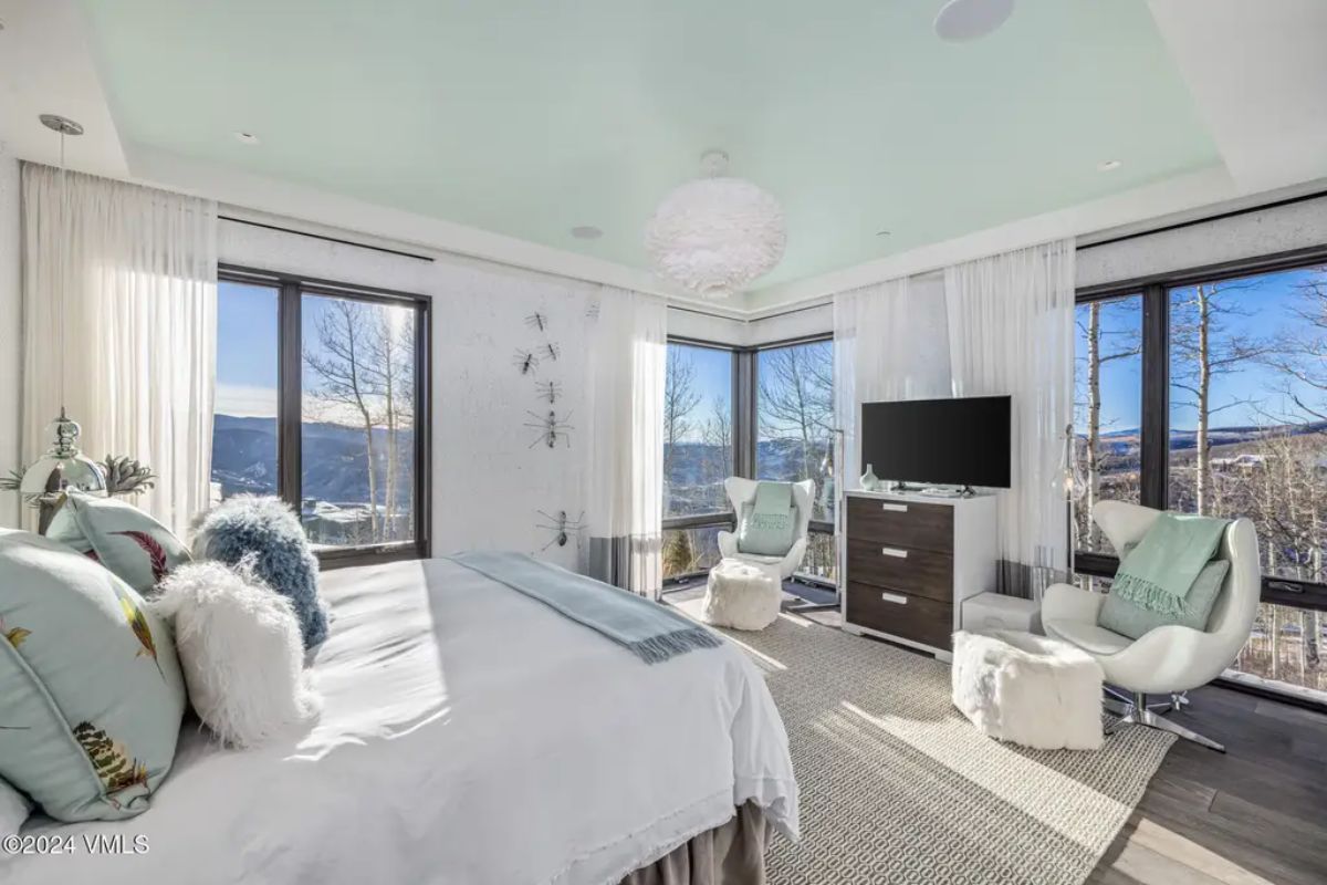 Surrounded by floor-to-ceiling windows, offering abundant natural light and sweeping mountain scenery.