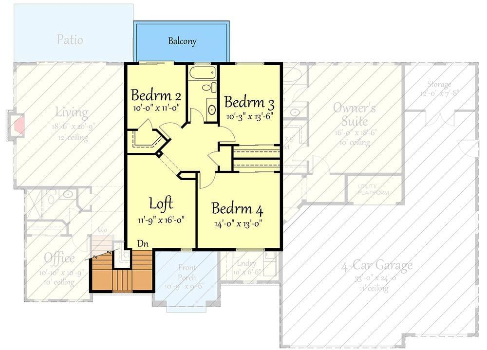Exploring the Upper Floor: A Loft-Centric Design with Three Bedrooms