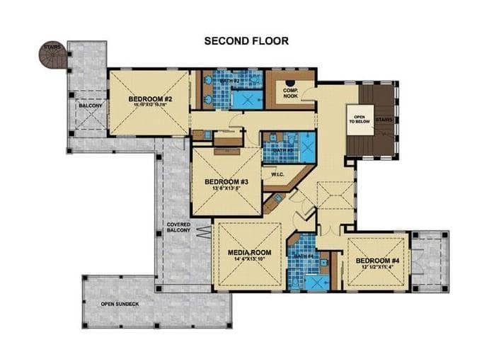 Explore the Spacious Second Floor with a Media Room and Multiple Balconies