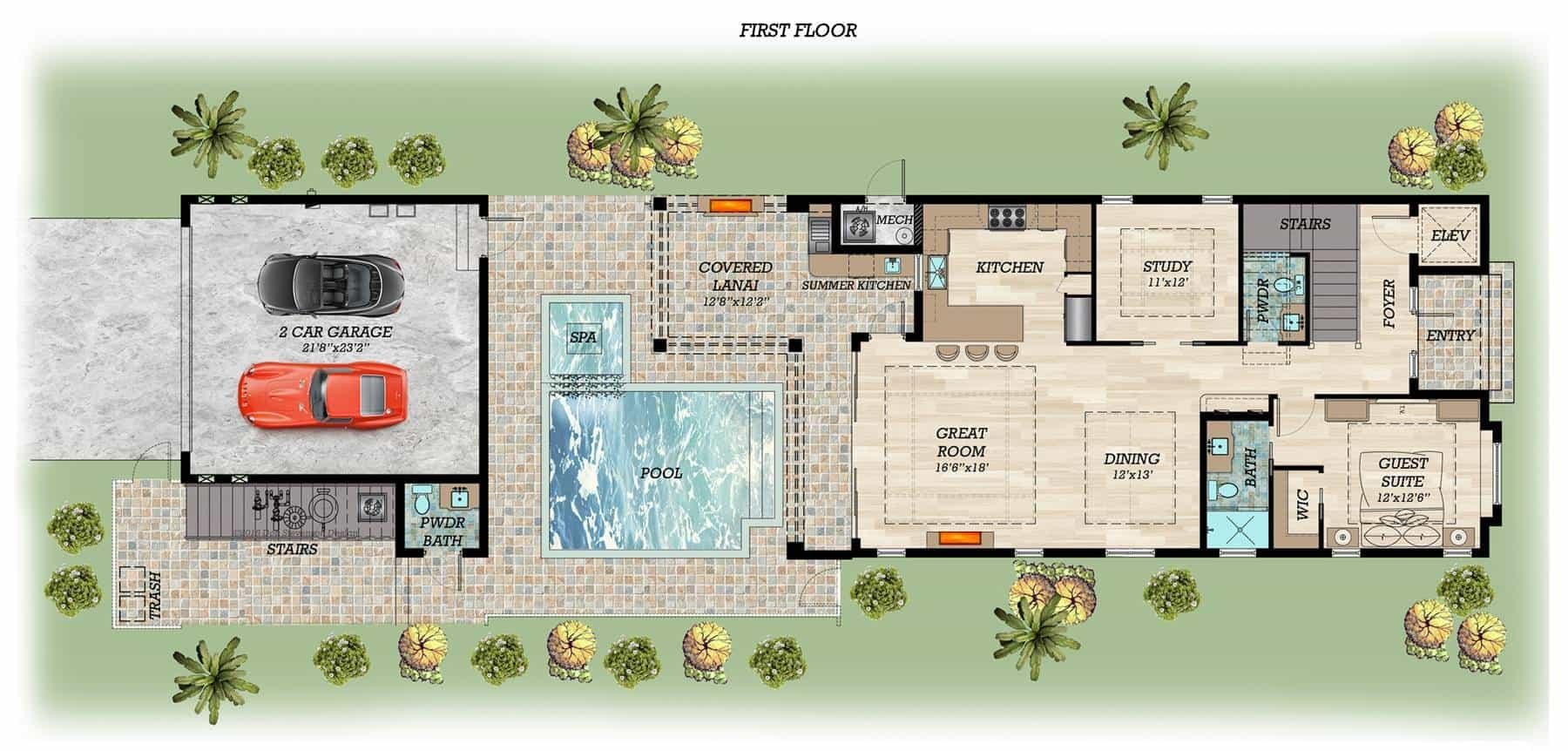 Discover the Spacious First Floor Layout with Poolside Bliss
