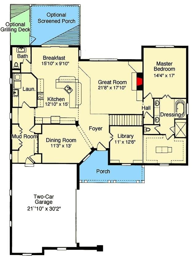 Explore the Versatile Layout of This 2,298 Sq. Ft. Home with a Library and Optional Screened Porch