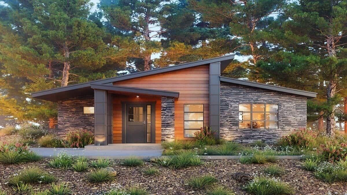 Mid-Century Modern Vibes with Striking Stone Facade