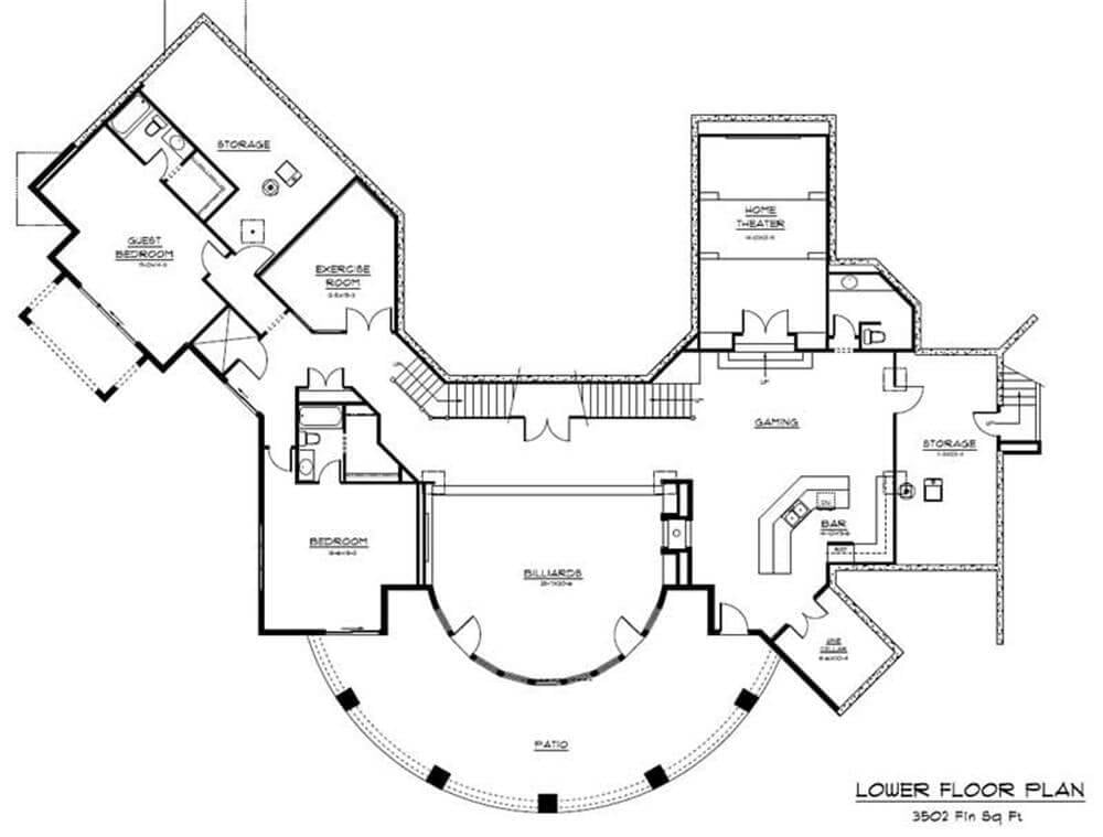 Explore the 3502 Sq Ft Lower Floor Plan with Home Theater and Bar