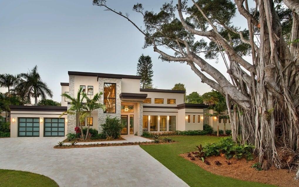 Modern Facade with Striking Tree-lined Entrance