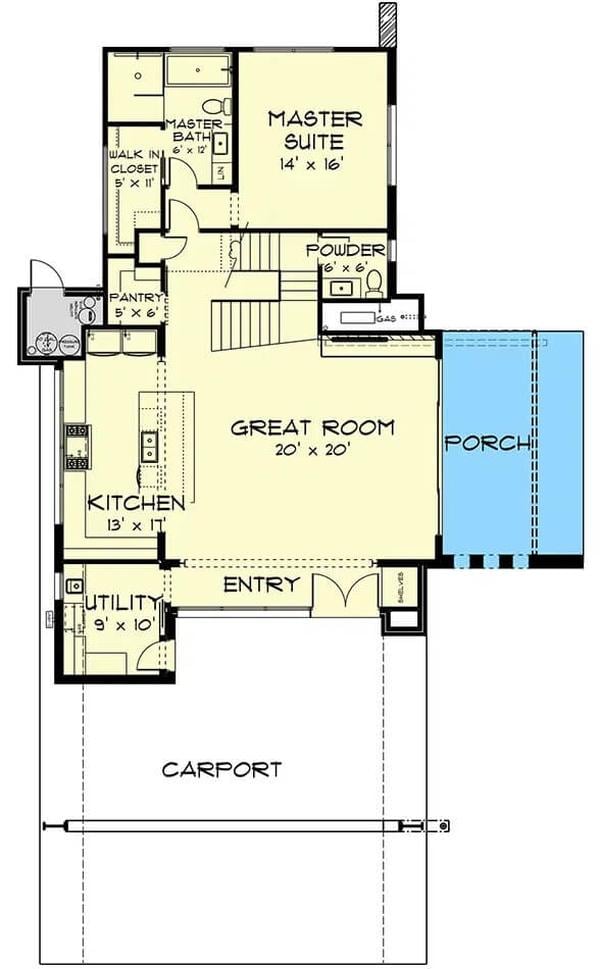 First Floor Layout with a Spacious Great Room and Master Suite