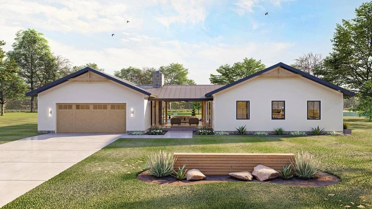 Contemporary Ranch Home with a Breezy Central Porch