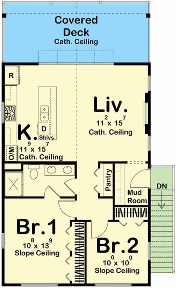 Compact Floor Plan with a Soaring Cathedral Ceiling Covered Deck