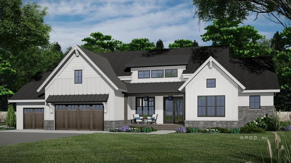 Modern Farmhouse Facade with Striking A-Frame Gables