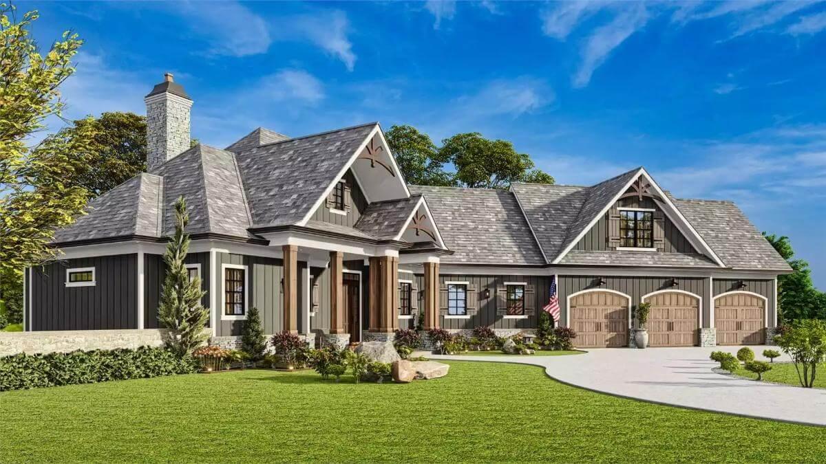 Charming Craftsman Home with Triple Gable Rooflines and Stone Accents