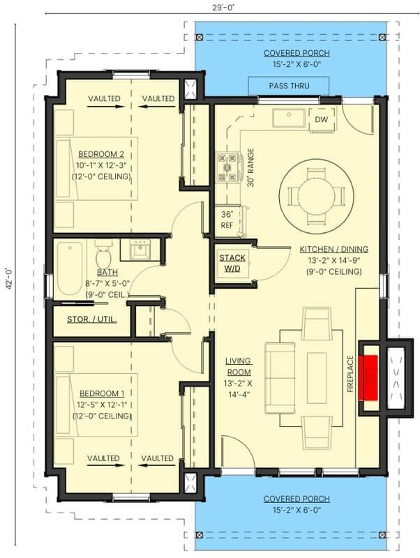 Explore This Efficient Layout with Vaulted Ceilings and Dual Porches