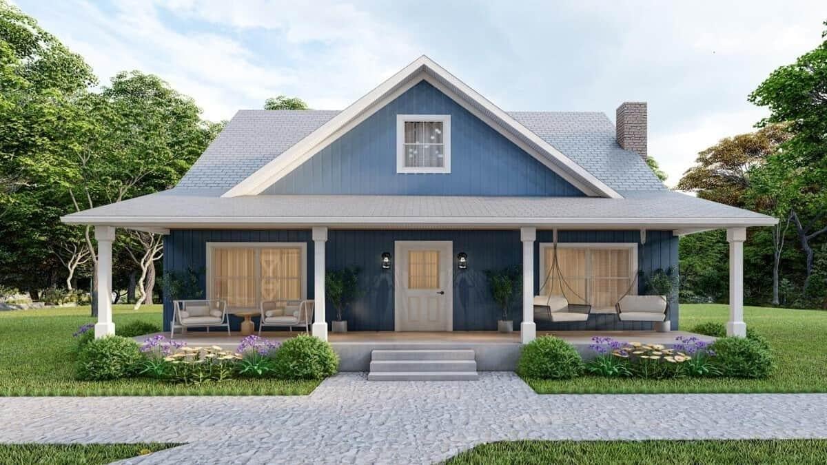 Charming Blue Cottage with a Welcoming Wraparound Porch