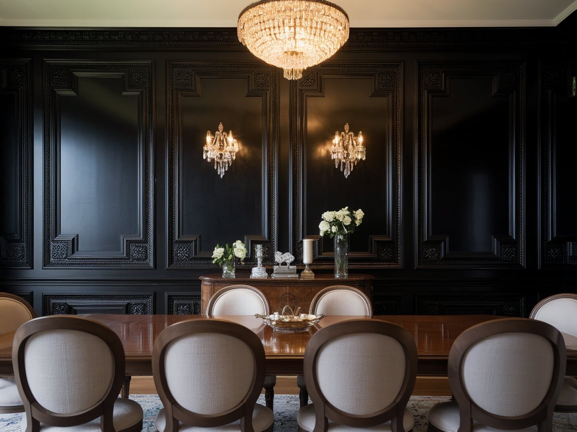 Bold, Elegant, and Timeless: 15 Stunning Black Wall Dining Room ...