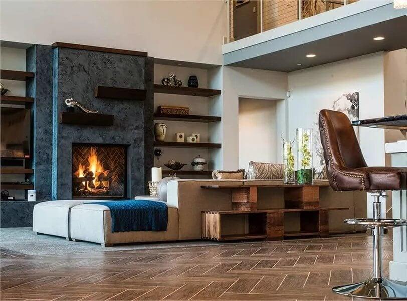 Loving the Cozy Fireplace That Anchors This Modern Living Area