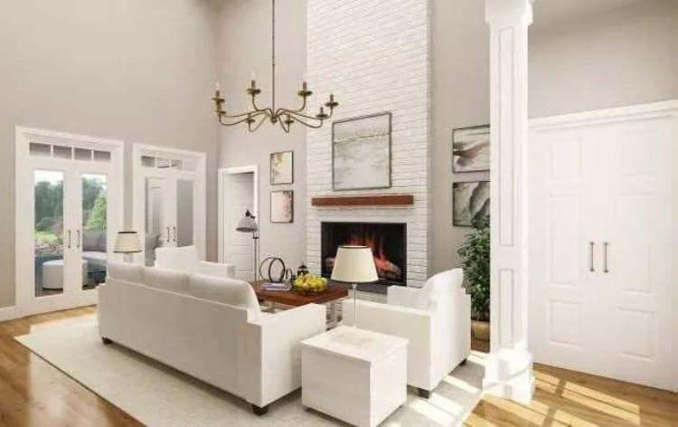 Wow, Look at That Tall, White Brick Fireplace in This Living Room