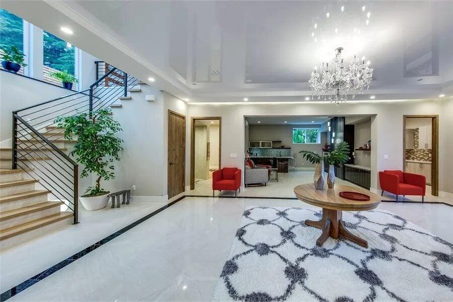Take a Moment to Admire the Stunning Chandelier in This Elegant Foyer