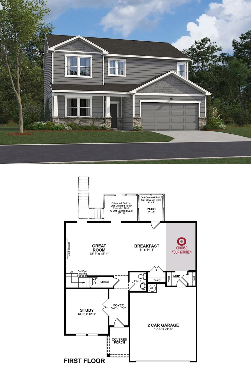 4-Bedroom Transitional-Style Home with Covered Front Porch and Optional Basement (2,223 Sq. Ft. Floor Plan)