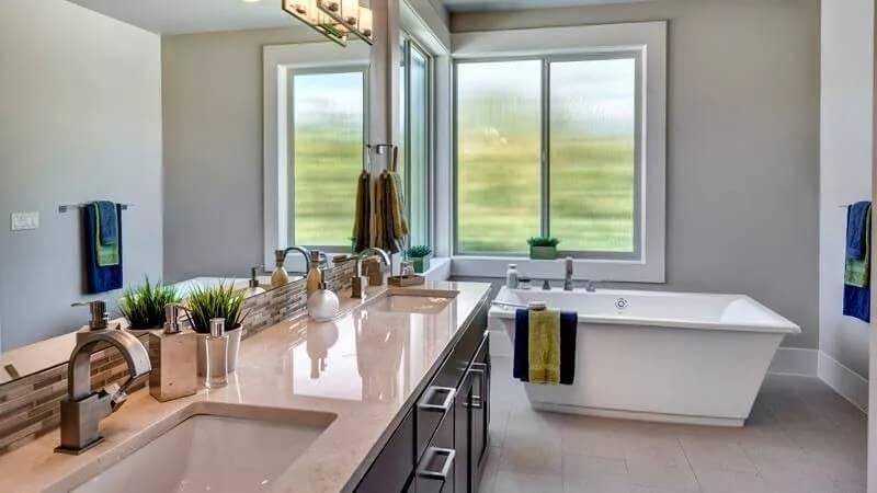 Admire the Sleek Double Vanity in This Modern Bathroom