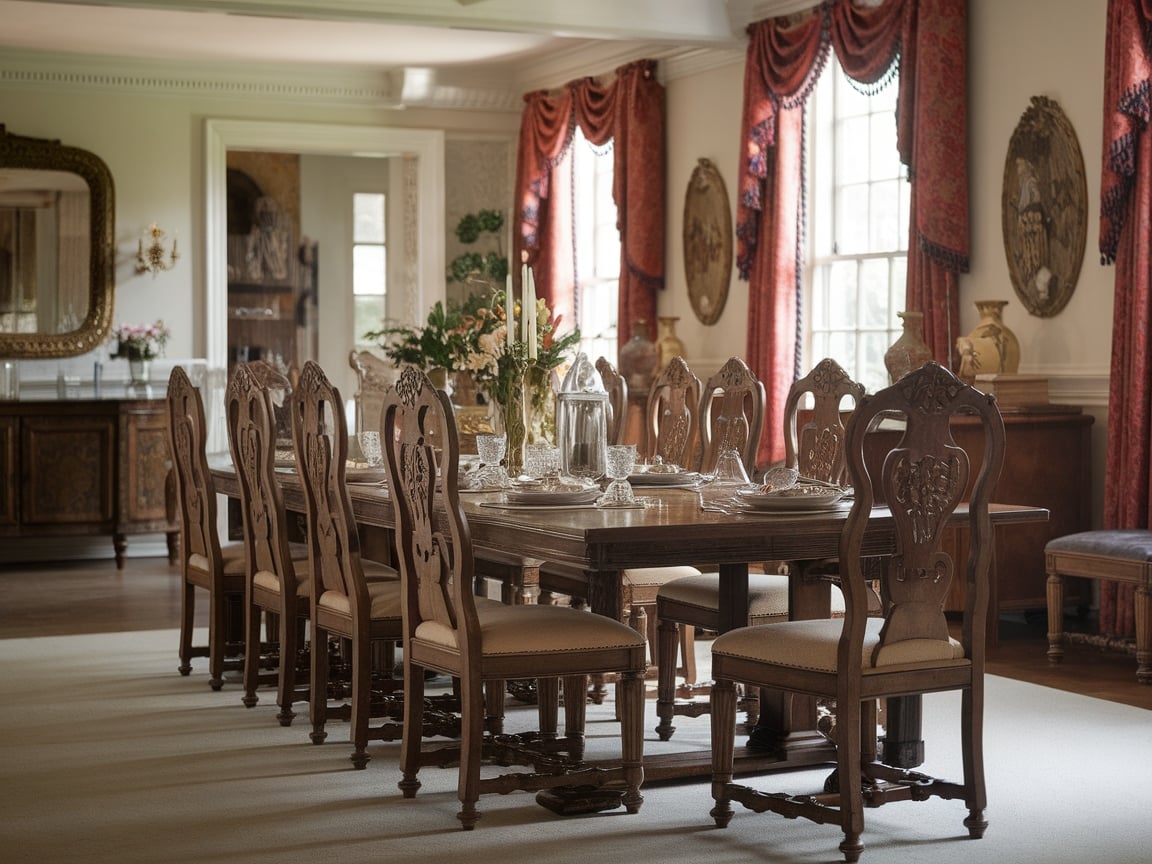 11. Traditional Dining Room with Carved Wooden Chairs