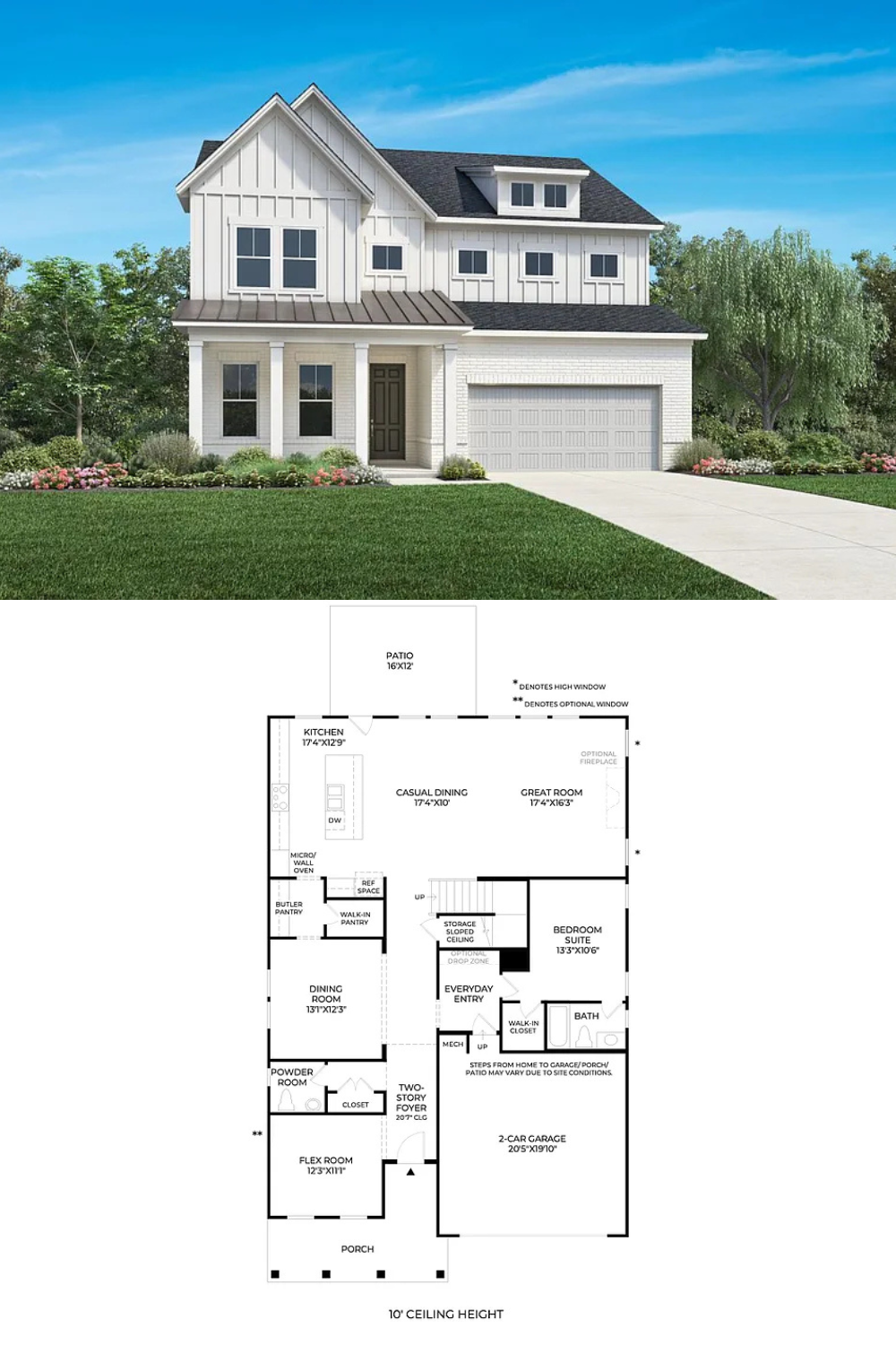 Farmhouse-Style 5-Bedroom The Wiueca Home with Loft and Two-Story Foyer (3,599 Sq. Ft. Floor Plan)