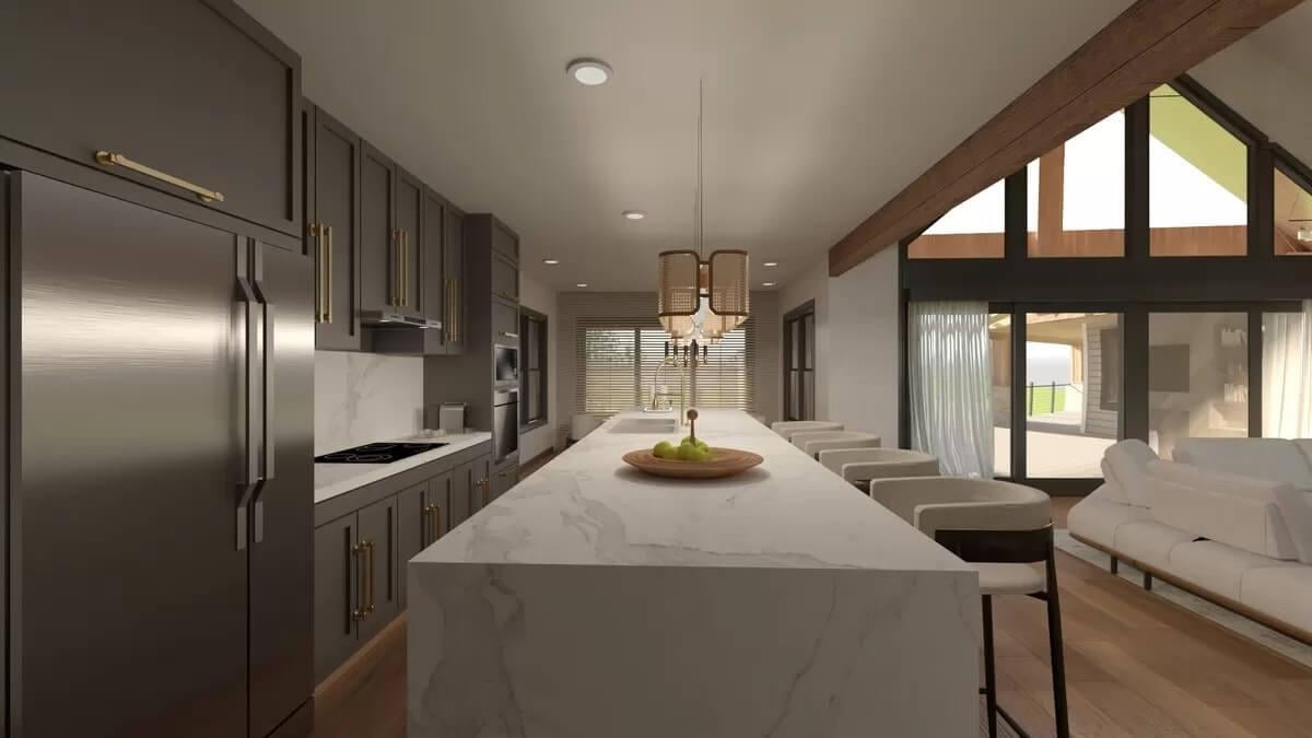 Check Out the Marble Island and Elegant Grey Cabinets
