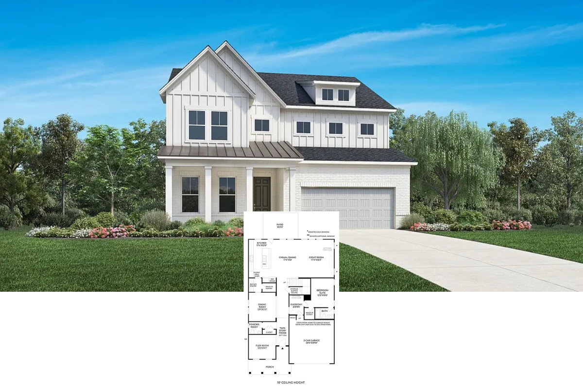 Farmhouse-Style 5-Bedroom The Wiueca Home with Loft and Two-Story Foyer (3,599 Sq. Ft. Floor Plan)