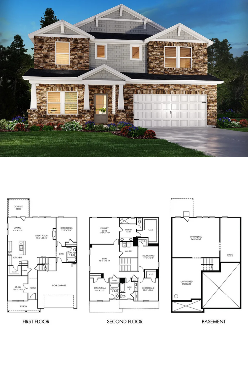 5-Bedroom Craftsman Home with Two-Story Foyer and Open-Concept Living (2,950 Sq. Ft. Floor Plan)