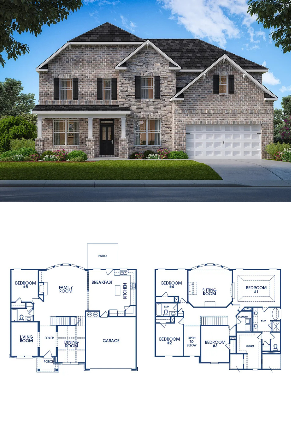 Traditional 5-Bedroom Home with Front Porch and Covered Rear Patio (3,034 Sq. Ft. Floor Plan) 