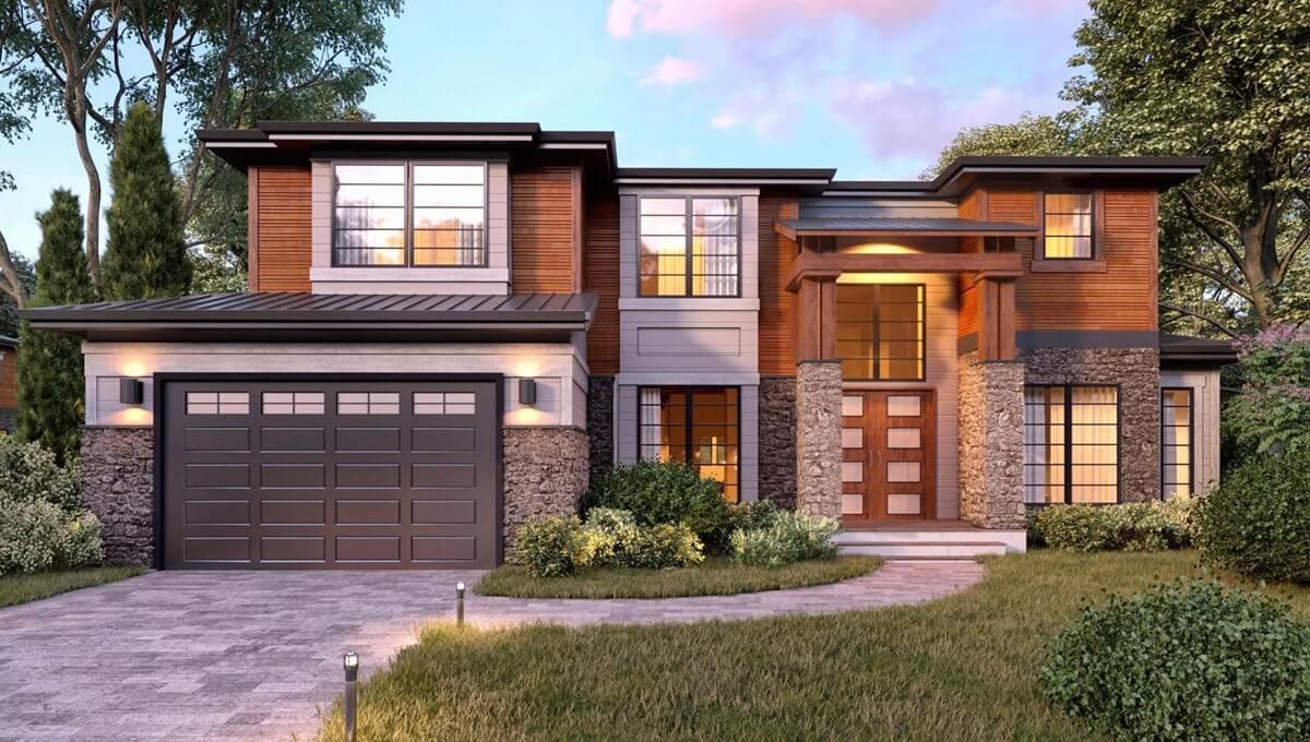 Check Out the Striking Stone and Wood Contrast on This Contemporary Facade