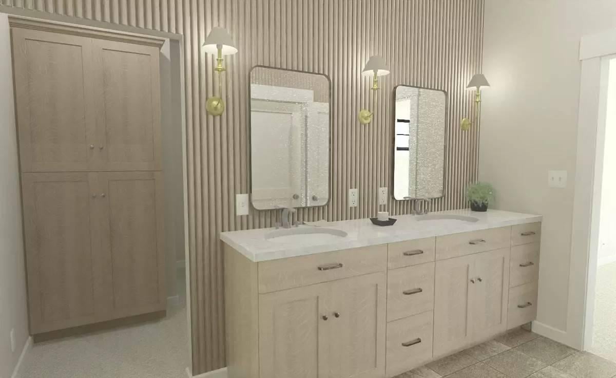 Check Out the Textured Wall Paneling in This Serene Bathroom Retreat