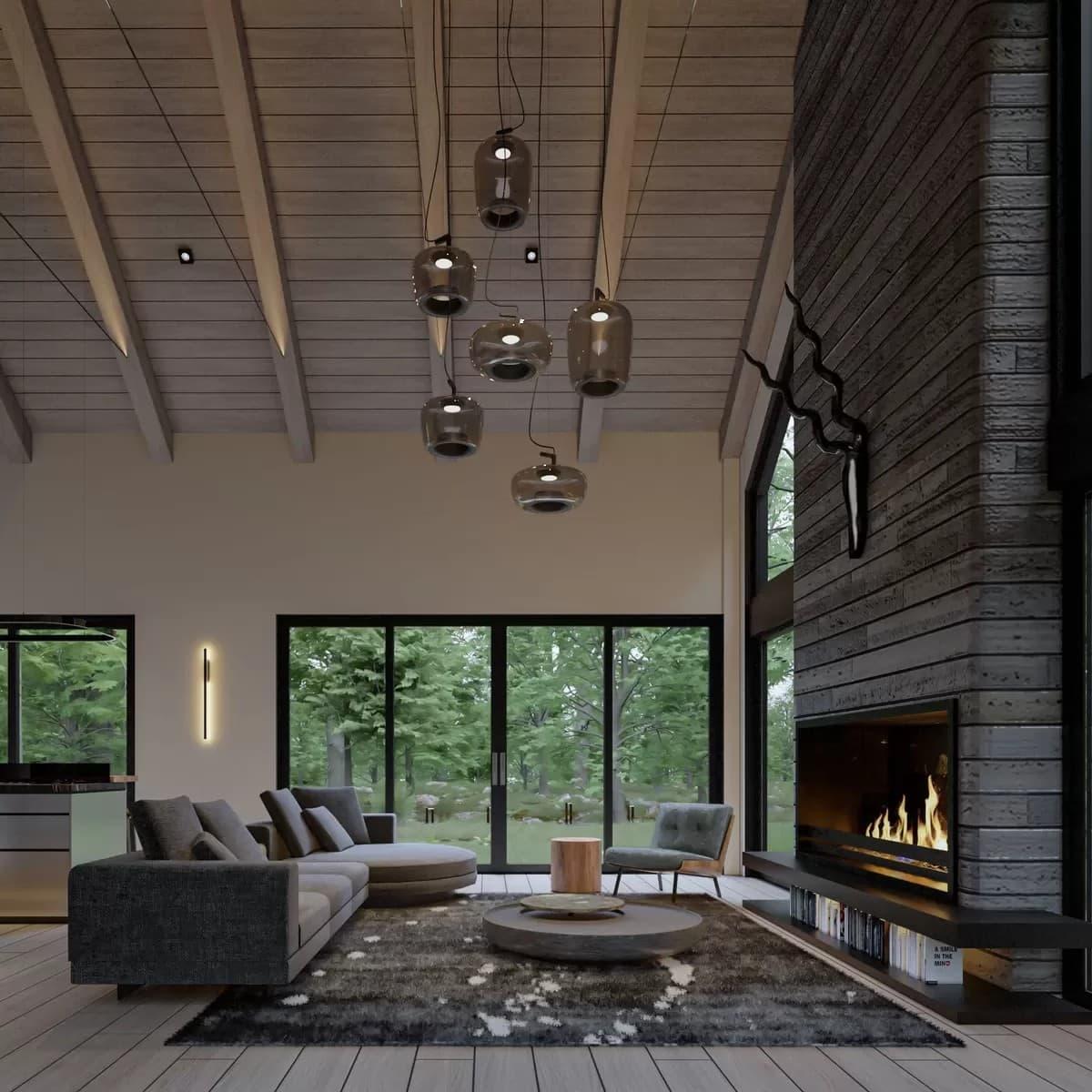 Look at Those Pendant Lights Accenting the Vaulted Ceiling