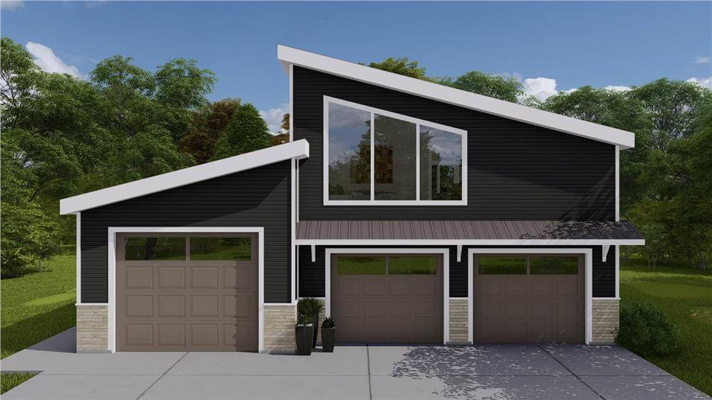 1-Bedroom Contemporary Carriage Home with Open Living Space and 3-Car Garage (Floor Plan)