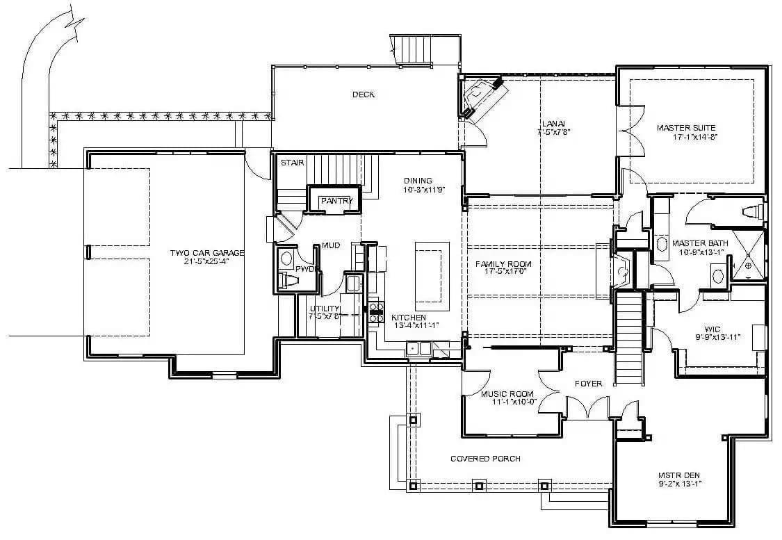 Craftsman Floor Plan Featuring a Connective Family Room and Kitchen
