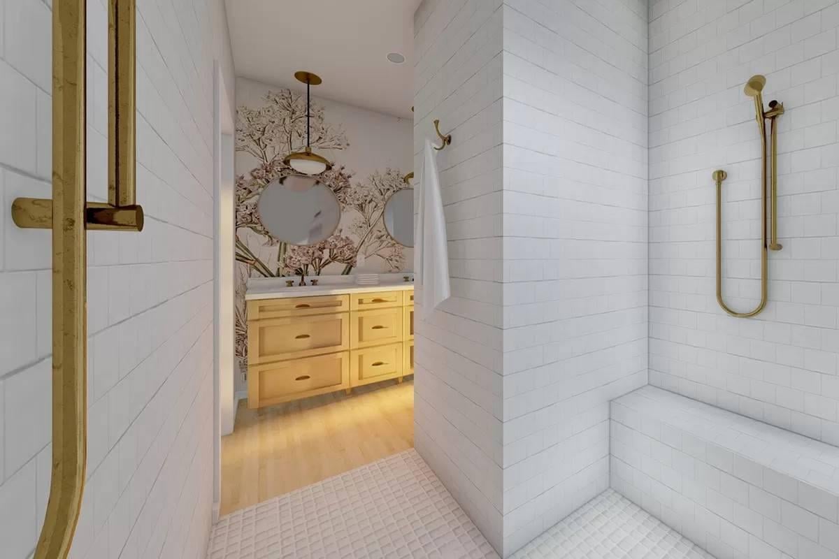 Notice the Botanical Wallpaper Adding a Splash of Nature to This Chic Bathroom