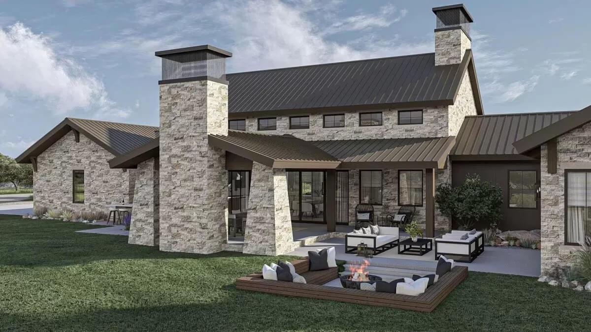 Impressive Stone Chimneys and Cozy Outdoor Gathering Space