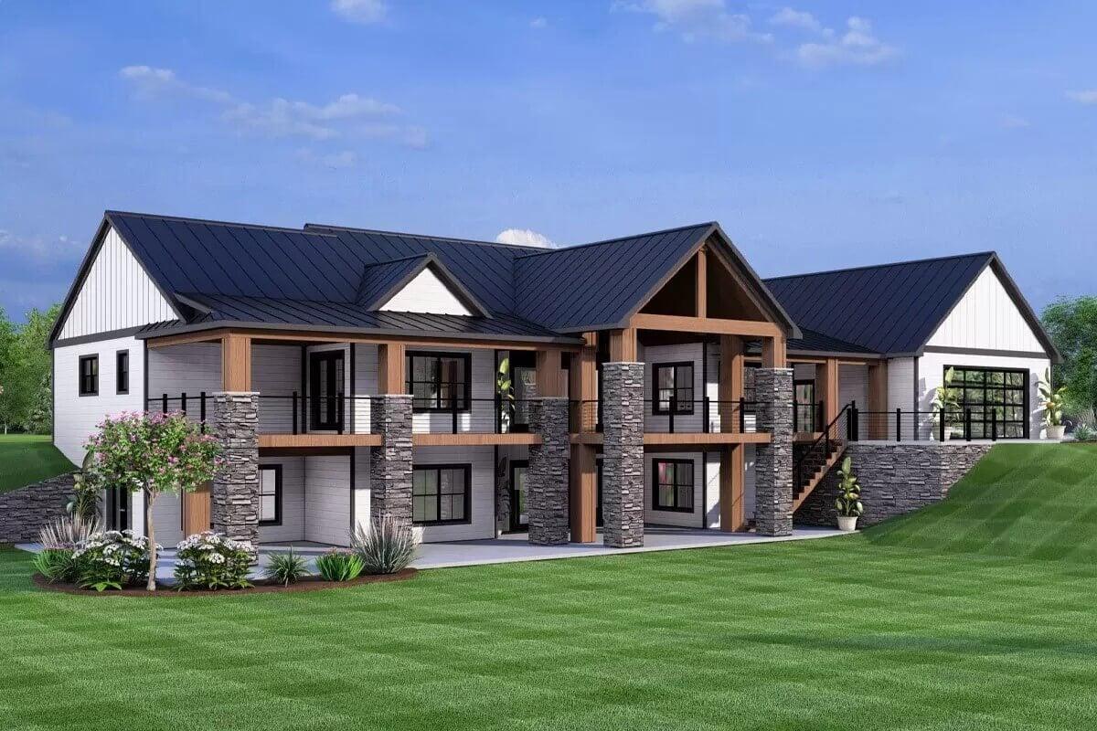 Wow, Look at the Striking Timber and Stone Facade on This Contemporary Farmhouse