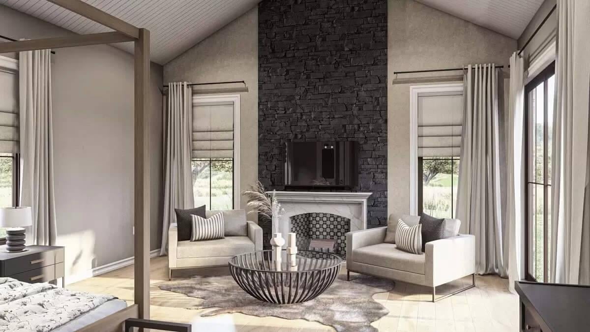 Striking Stone Fireplace in a Cozy Master Retreat