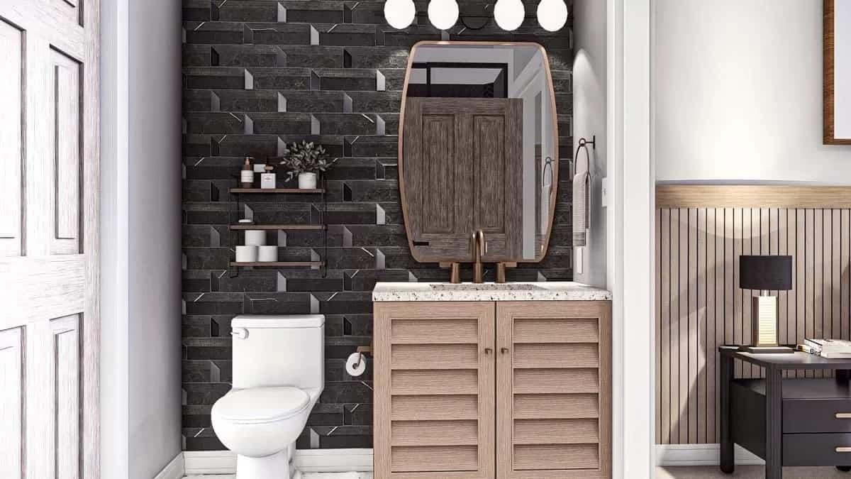 A Bold Geometric Tile Accent in This Contemporary Bathroom