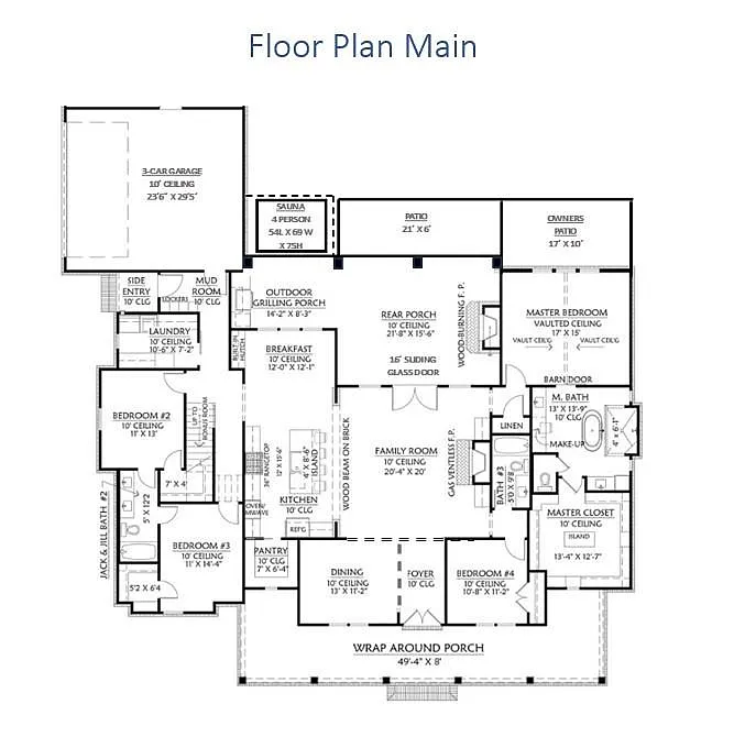 Farmhouse-Style 4-Bedroom Home with Bonus Room and Wraparound Porch (3,407 Sq. Ft. Floor Plan)