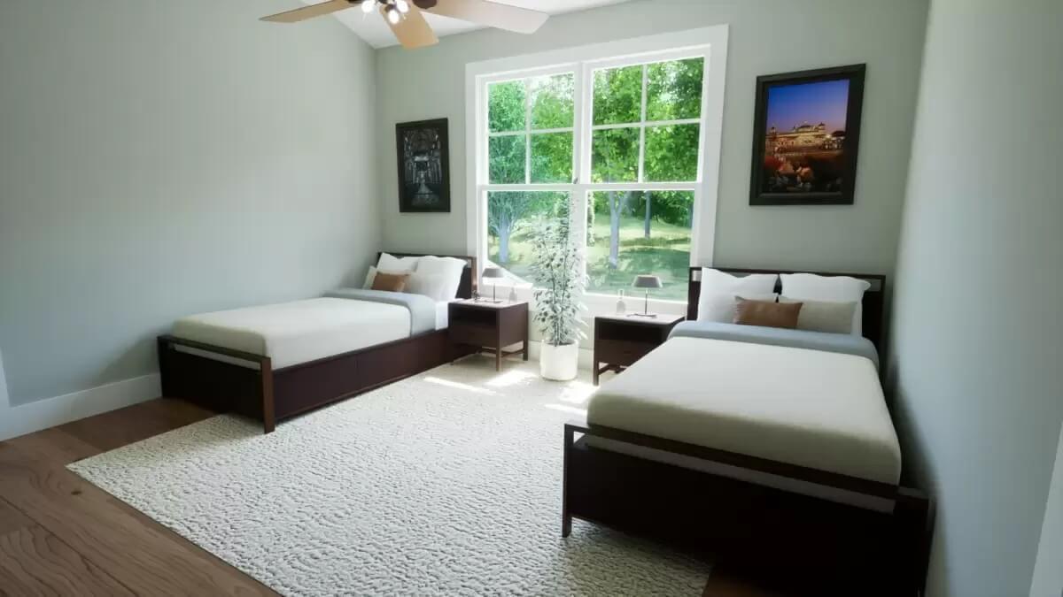 Twin Beds and Large Window Create a Bright, Relaxing Space