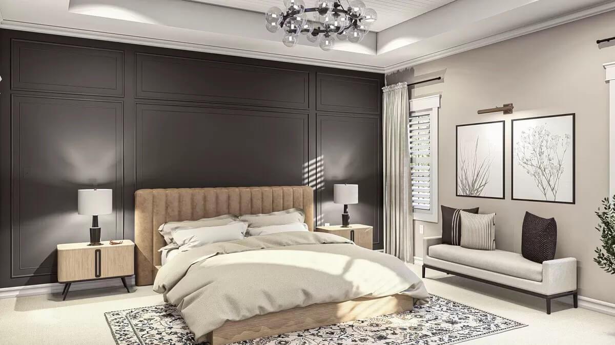 Modern Bedroom with a Dramatically Dark Accent Wall