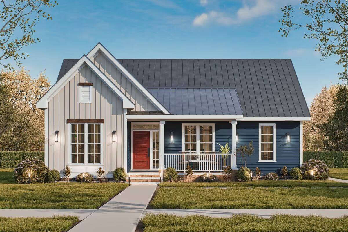 3-Bedroom Country Cottage with Covered Front Porch (Floor Plan)