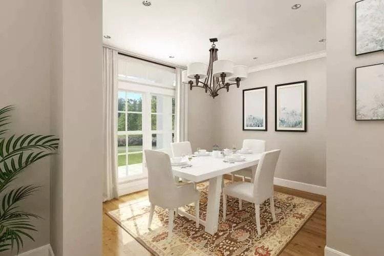 Elegant Dining Room with French Doors and a Statement Chandelier