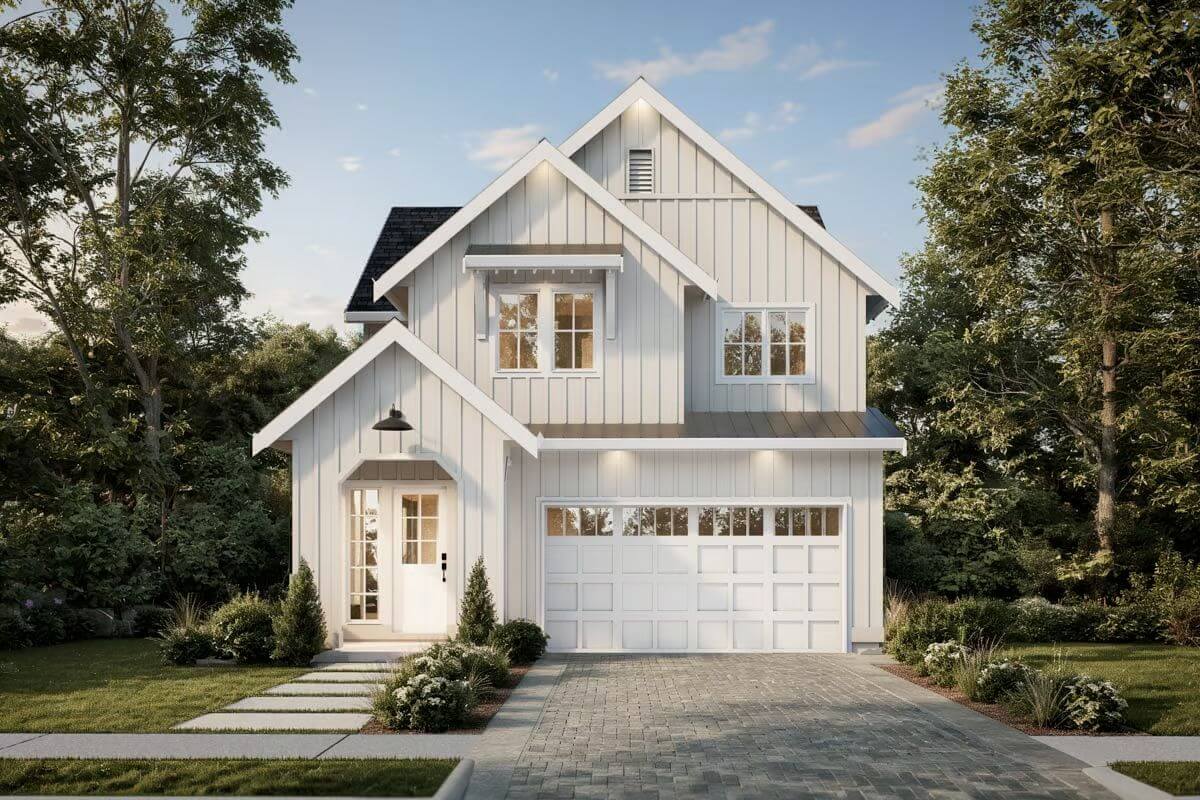 New American-Style 4-Bedroom Home for a Narrow Lot with Optional Basement (Floor Plan)